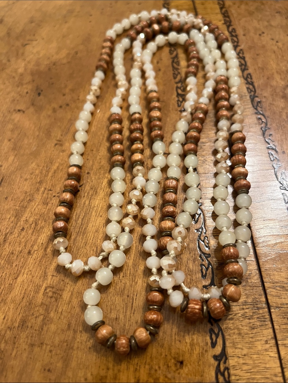 Vintage style acrylic, glass and wood bead necklace - 60in